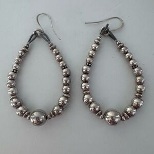Vintage Navajo Silver Pearls Graduating Fishhook Earrings Teardrop tested